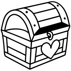 Valentine’s-themed treasure chest line art vector