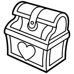 Valentine’s-themed treasure chest line art vector