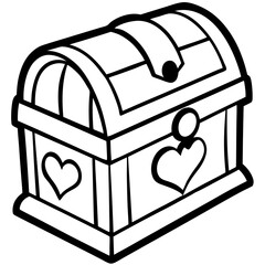 Valentine’s-themed treasure chest line art vector