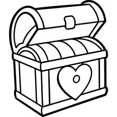 Valentine’s-themed treasure chest line art vector