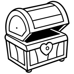 Valentine’s-themed treasure chest line art vector