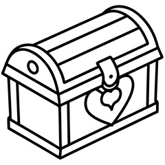 Valentine’s-themed treasure chest line art vector
