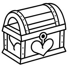 Valentine’s-themed treasure chest line art vector