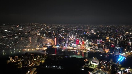 Saigon Reunification Day Ho Chi Minh 30 of april celebration fireworks at night Vietnam