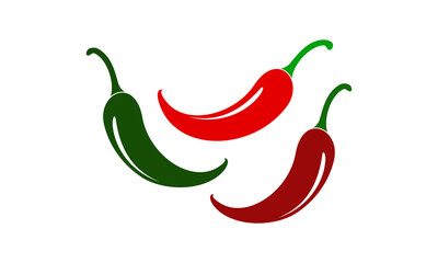 Chili icon, red cayenne pepper, green cayenne pepper isolated on white background