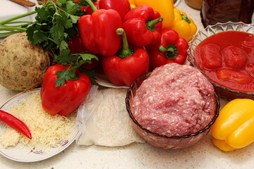 Bell peppers stuffed with meat and rice. Stuffed sweet paprika