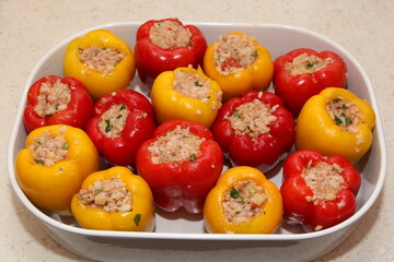 Bell peppers stuffed with meat and rice. Stuffed sweet paprika