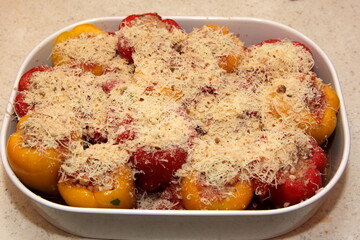 Bell peppers stuffed with meat and rice. Stuffed sweet paprika