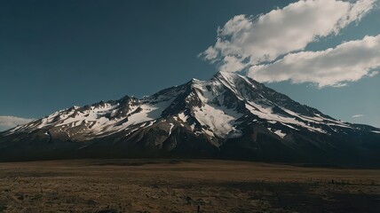 Majestic Snowy Mountain Rising from a Vast Plain