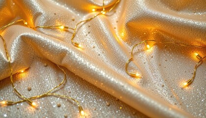 Gold beige fabric texture sparkling lights festive luxury textile background lifestyle branding concept product photography clean composition
