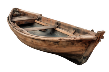 Vintage Wooden Rowboat On Transparent Background