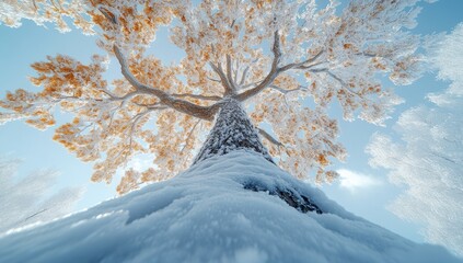 Majestic winter tree covered in frost and snow.