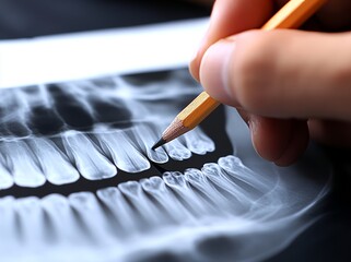 The orthopedist uses a computer to show a heel spur in a foot x-ray image