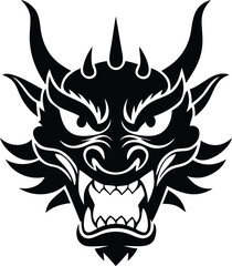 Cartoon or Funny style snarling dragon or reptilian creature&rsquo;s head silhouette vector illustration, snarling dragon or reptilian creature&rsquo;s head line art vector icon design