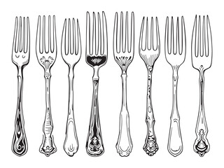 Hand Fork Vector Illustration Simple Line Art Design