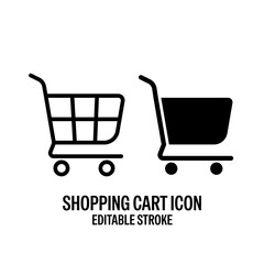 Shopping Cart Line Style Vector Icon Black with White Background Flat Design Illustration 
