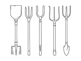 hand hoe line art drawing agricultural hand tool vector design