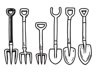 hand hoe line art vector simple agricultural tool illustration