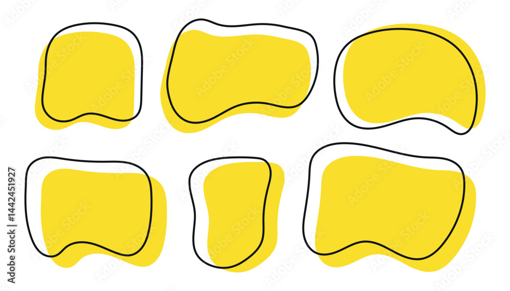 Poster organic shape text frames. vector set of abstract yellow speech bubbles. wavy rectangular, square te