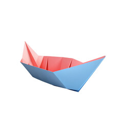 Fototapeta premium Pink and blue paper boat origami craft isolated on white background