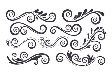 Swirl and Spiral Vector Silhouette Set. Decorative Elements Perfect for Invitations, Logos, Tattoos, and Art Projects, Stylish Touch for Graphic Design