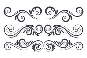 Fototapeta premium Swirl and Spiral Vector Silhouette Set. Decorative Elements Perfect for Invitations, Logos, Tattoos, and Art Projects, Stylish Touch for Graphic Design