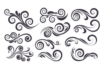 Fototapeta premium Swirl and Spiral Vector Silhouette Set. Decorative Elements Perfect for Invitations, Logos, Tattoos, and Art Projects, Stylish Touch for Graphic Design