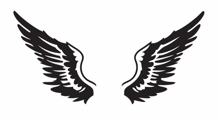 Fototapeta premium Majestic black wings soaring, a symbol of freedom and power, rendered in bold graphic style against a stark white background.