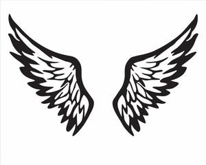 Obraz premium Majestic black and white wings soaring high, symbolizing freedom, hope, and spiritual flight against a stark white background.