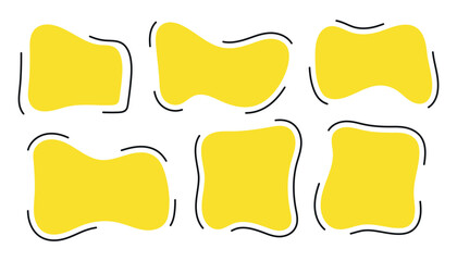 Organic shape text frames. Vector set of abstract yellow speech bubbles. Wavy rectangular, square textboxes.