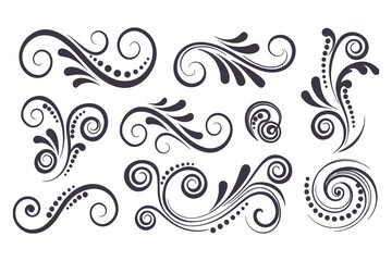 Swirl and Spiral Vector Silhouette Set. Decorative Elements Perfect for Invitations, Logos, Tattoos, and Art Projects, Stylish Touch for Graphic Design