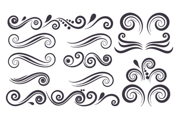 Swirl and Spiral Vector Silhouette Set. Decorative Elements Perfect for Invitations, Logos, Tattoos, and Art Projects, Stylish Touch for Graphic Design