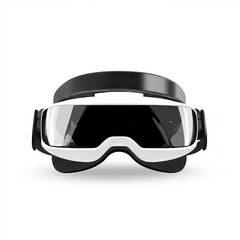 A realistic white virtual reality headset mockup with a cutout is available