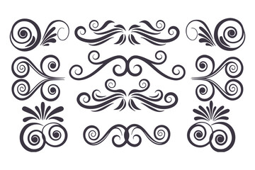 Fototapeta premium Swirl and Spiral Vector Silhouette Set. Decorative Elements Perfect for Invitations, Logos, Tattoos, and Art Projects, Stylish Touch for Graphic Design