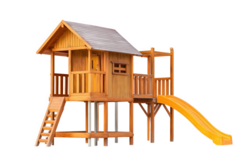 Wooden Playhouse with Yellow Slide on Transparent Background