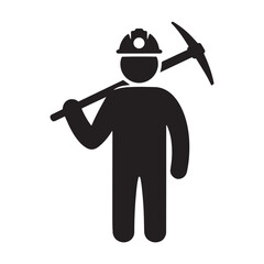 Obraz premium Underground miner holding pickaxe and wearing safety helmet silhouette vector artwork