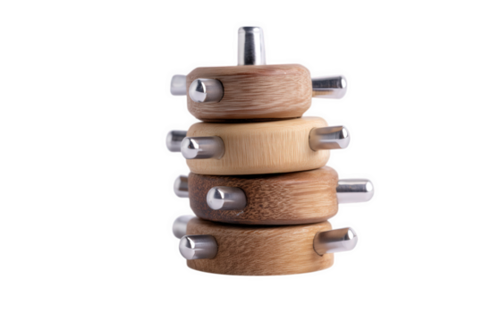 Wooden Stacking Puzzle with Metal Pins On Transparent Background