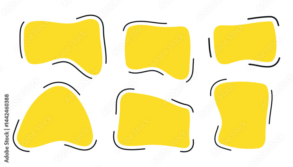 Fototapete organic shape text frames. vector set of abstract yellow speech bubbles. wavy rectangular, square te