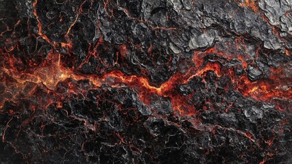 Fractured marble texture reveals crimson and black veins, like frozen volcanic eruption within a dark grotto.
