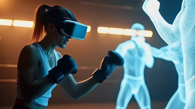Vr boxing workout futuristic fitness concept