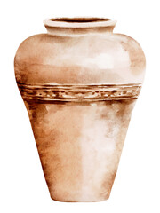 Ancient clay pottery watercolor illustration