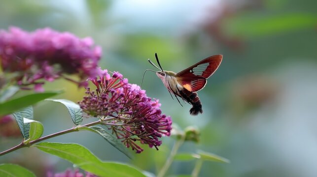 Hummingbird Moth on Butterfly Bush - Powered by Adobe