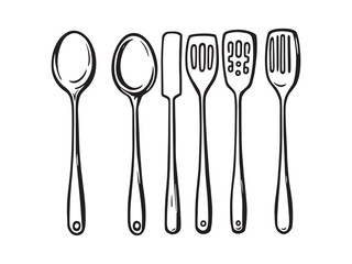 kitchen spoon simple line art drawing vector illustration 