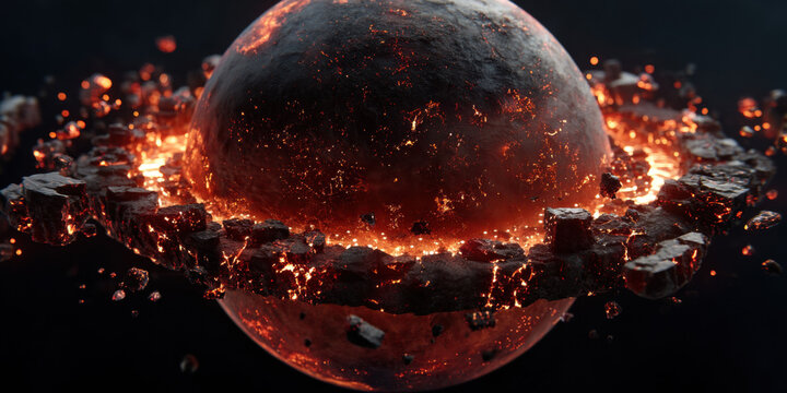 An appealing visual of exploding planet with lava cracks in universe, ideal for creative, commercial, or editorial purposes.
