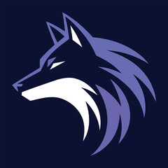 Stylized wolf head logo with a dark blue background. 