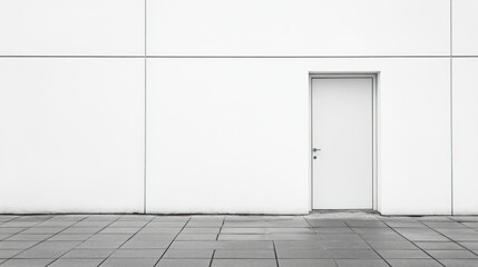 A white door on a minimalist building exterior design
