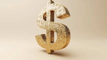 Gold dollar sign, textured, 3D render