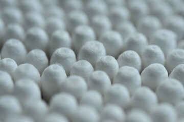 Obraz premium texture of white cotton buds photo from above, white cotton bud heads