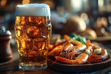 Beer and prawns pub meal