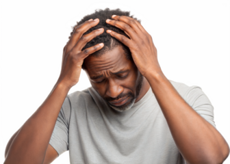 Man expressing stress and concern while holding his head